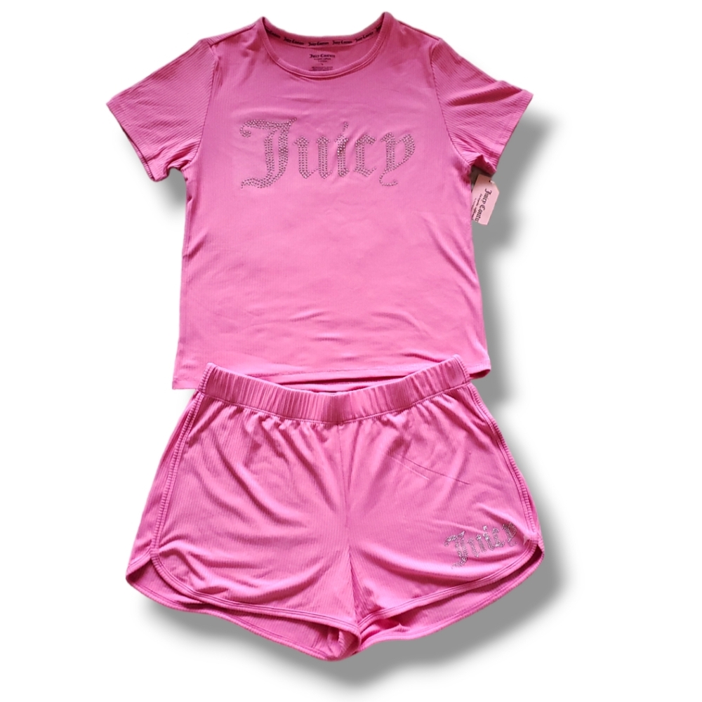 JUICY COUTURE Short Sleeve Tee And Shorts Pajama Set Pink Size Large NWT